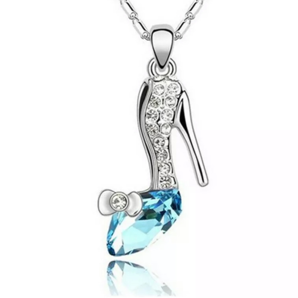 Cinderella Slipper Blue Necklace Heel Shoe